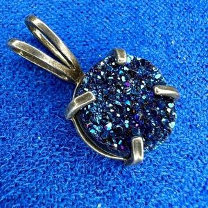 Handmade solid 925 sterling silver Blue Druzy pendant. Stamped “STER”